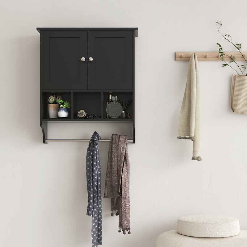 Roomfitters Bathroom Wall Cabinet with 2 Door, Toilet Storage, Wall Mounted Medicine Cabinets for Kitchen - Black