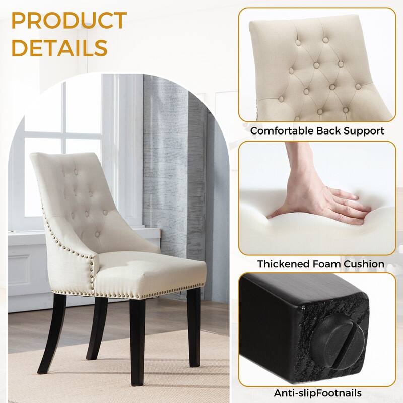 Fabric Upholstered Dining Chairs Button Tufted Nailhead Trim Accent Chairs Set of 2