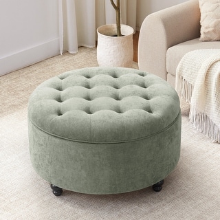 Tufted Large Round Storage Ottoman Footrest Beige/ Grey/ Blue