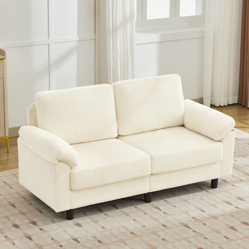 Modern 63.5" Corduroy Upholstered Sofa Couch Loveseat Sofa with Pillow Top Arms