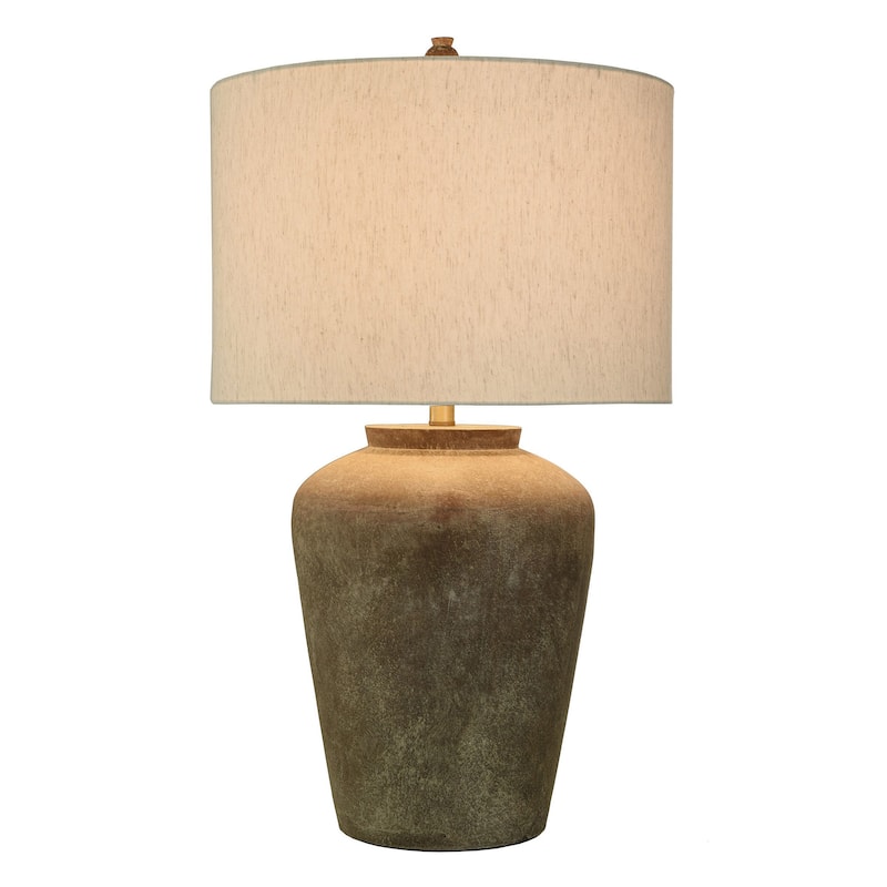 Patina Cotta - Rustic Cement Table Lamp - Aged Brown Finish - Heathered Oatmeal Shade