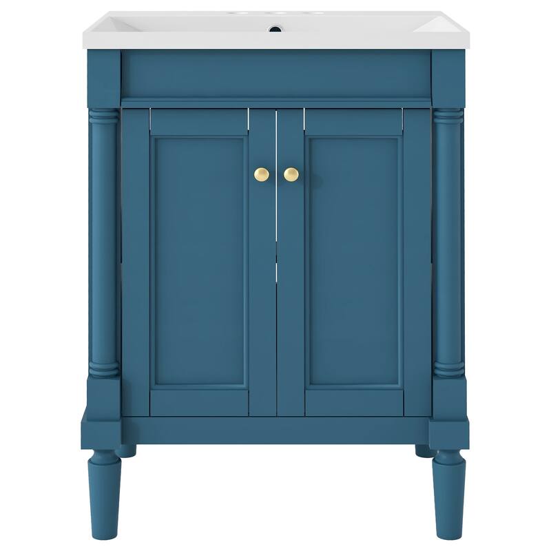 2-Tier Modern Bathroom Vanity with Top Sink and Large Storage Shelves