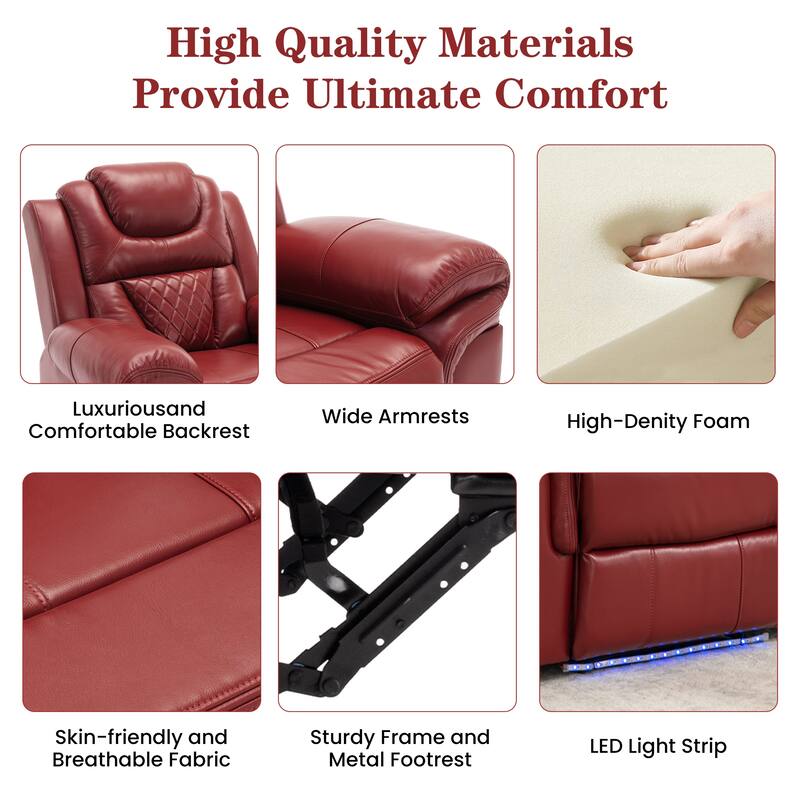 Home Theater Seating Manual Recliner Chair with LED Light Strip for Living Room,Bedroom, Black