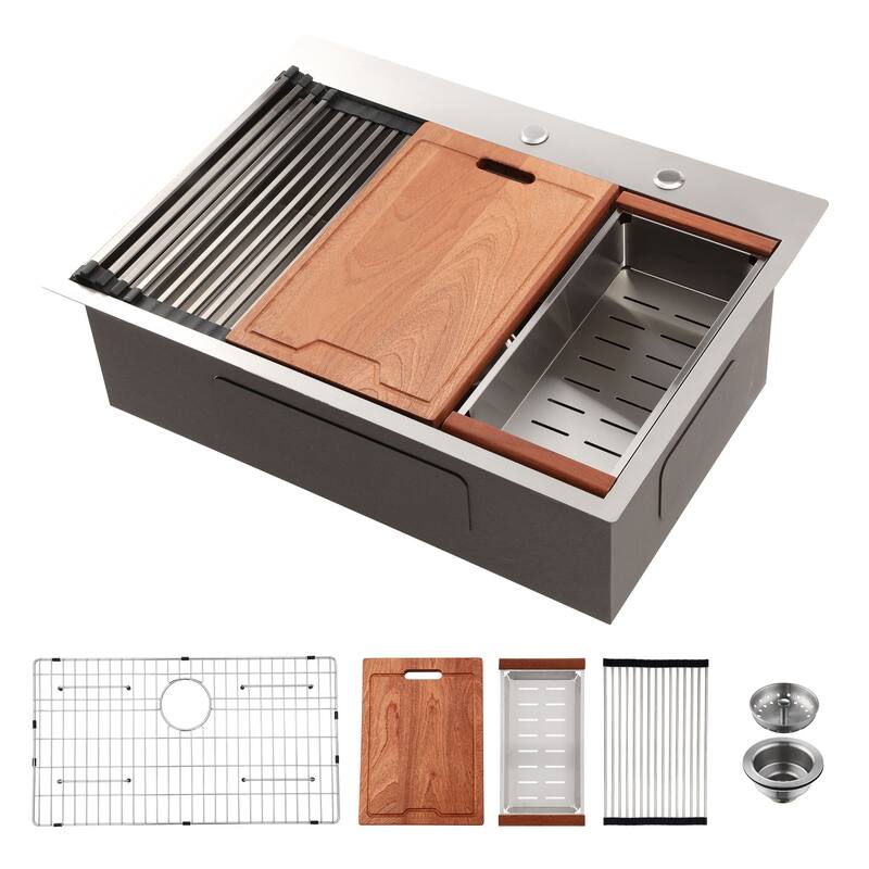 Drop-in Single Bowl Stainless Steel Kitchen Sink with Workstation