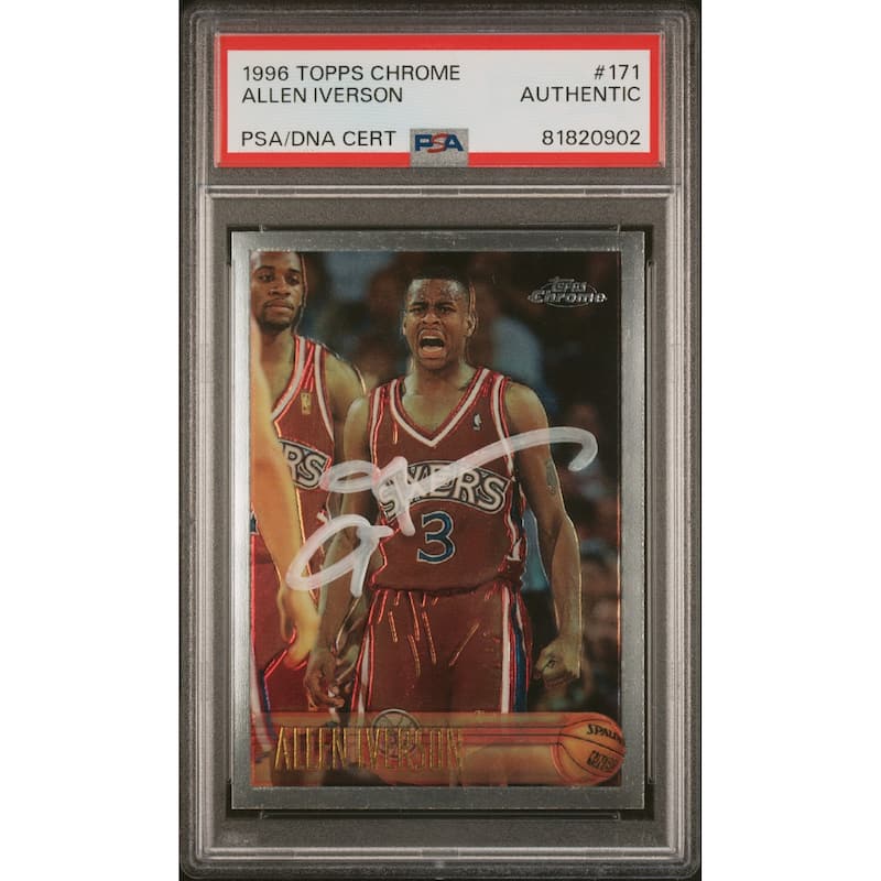 Allen Iverson 1996 Topps Chrome Signed Rookie Card #171 Auto PSA 81820902 - 8'6" x 11'6"