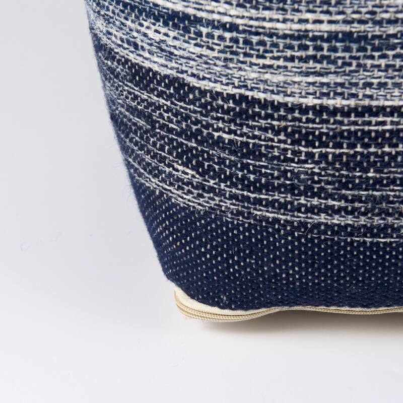 Damini Blue / Cream Wool & Cotton Square Pouf