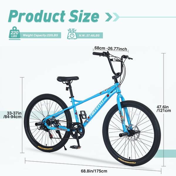 dimension image slide 0 of 4, Freestyle Kids Bike Double Disc Brakes 26 Inch Children's Bicycle for Boys Girls Age 12+ Years