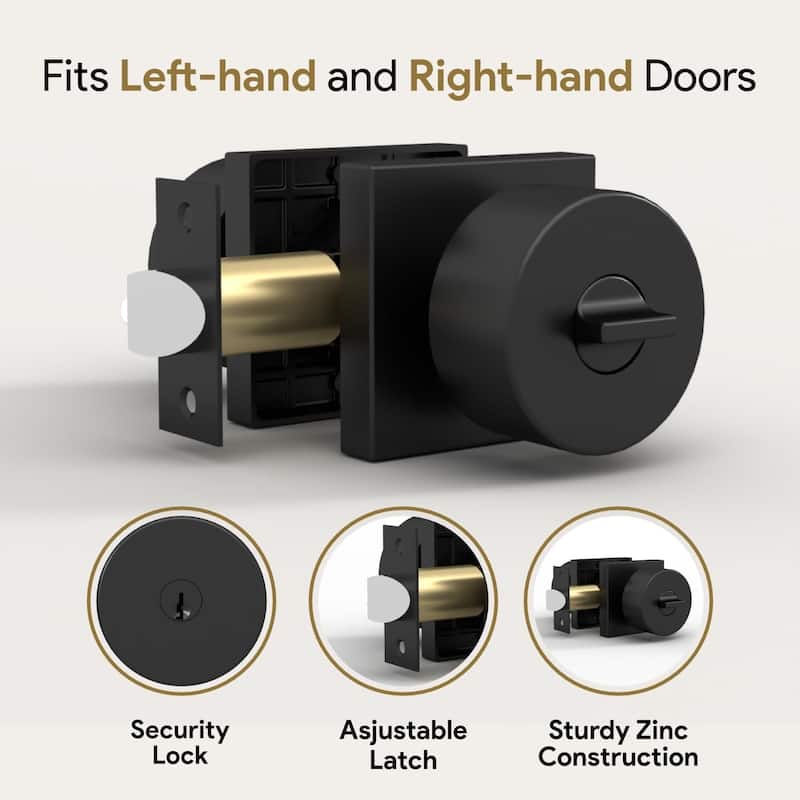 Mega Handles SUANA Square Entrance Round Knob I Knob Door Lock Handle I Fits All Standard Door Sizes I Reversible Handing