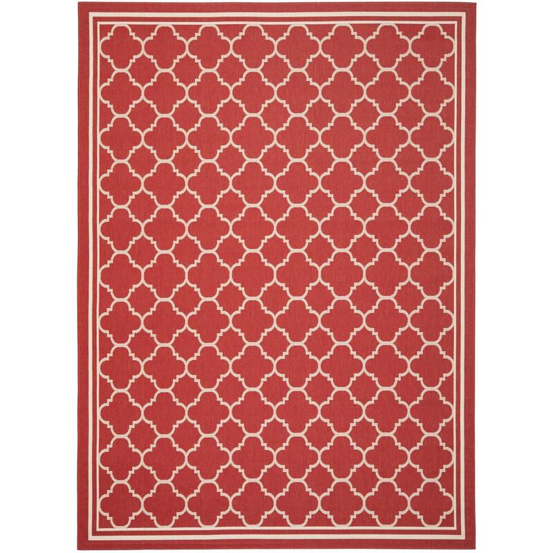 Square Area Rug - Indoor Outdoor Navy Beige - Durable Polypropylene Floor Covering - HomeStock - 132 x 96
