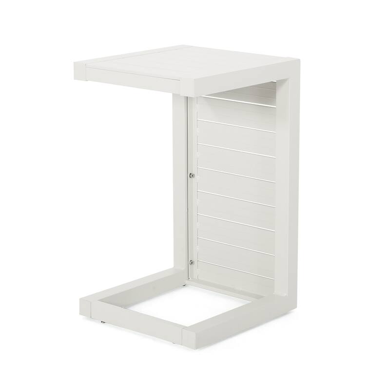 Roomfitters Modern Outdoor Side Table with Slatted Aluminium Frame, Weather-Resistant Accent Table for Patio