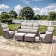 preview thumbnail 85 of 101, Outdoor Sofa with 6-Inch Thick Cushions Furniture for Porch 5PCS Sofa w/ Swivel Chair Ottoman - Brwon Wicker Beige Cushion