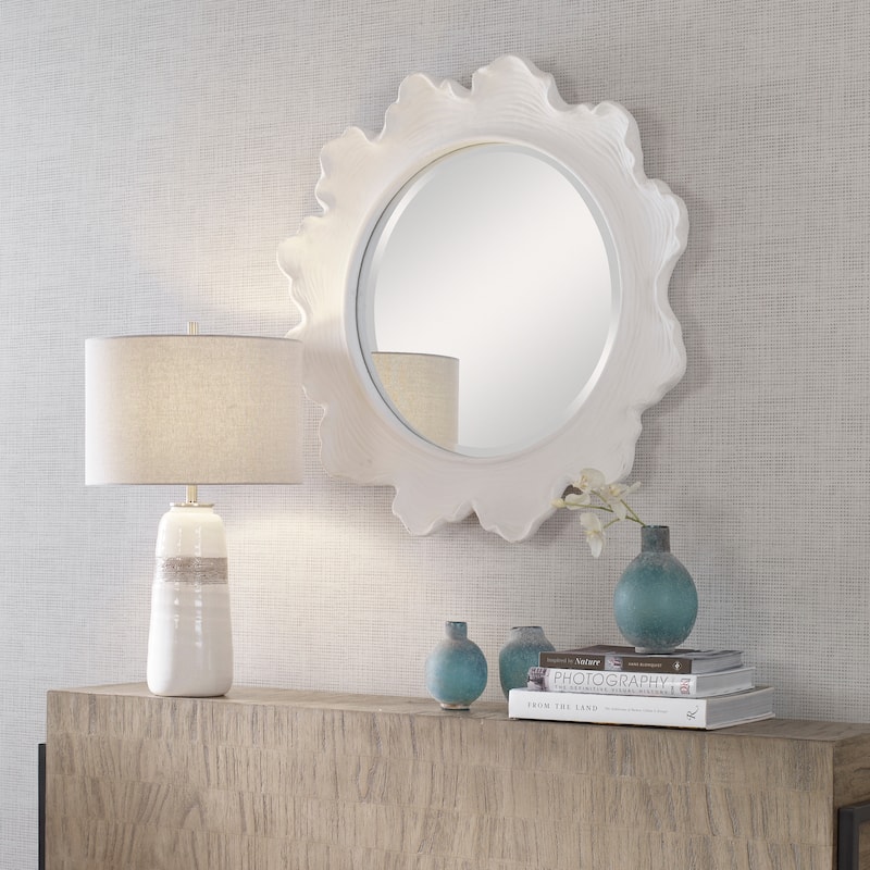 Uttermost Sea Coral White Round Mirror - 33.625"W x 33.625"H x 2.5"D