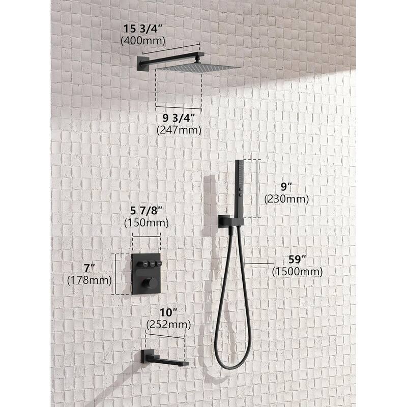 Lefton Shower System in Fahrenheit Display, 10” Overhead Shower Head with Handheld Spray Showerhead and Bathtub Faucet, SSWM2502