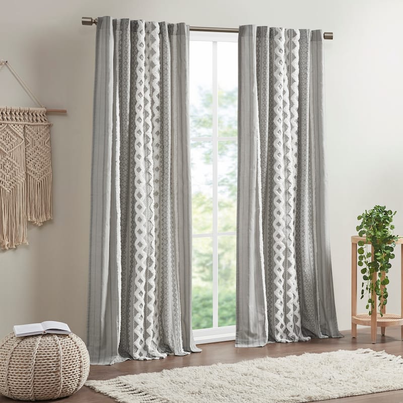 INK+IVY Imani Cotton Printed Single Curtain Panel with Chenille Stripe and Lining