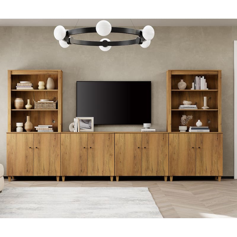 WAMPAT Entertainment Center with Bookshelves and Cabinets for 75" TVs - Beige