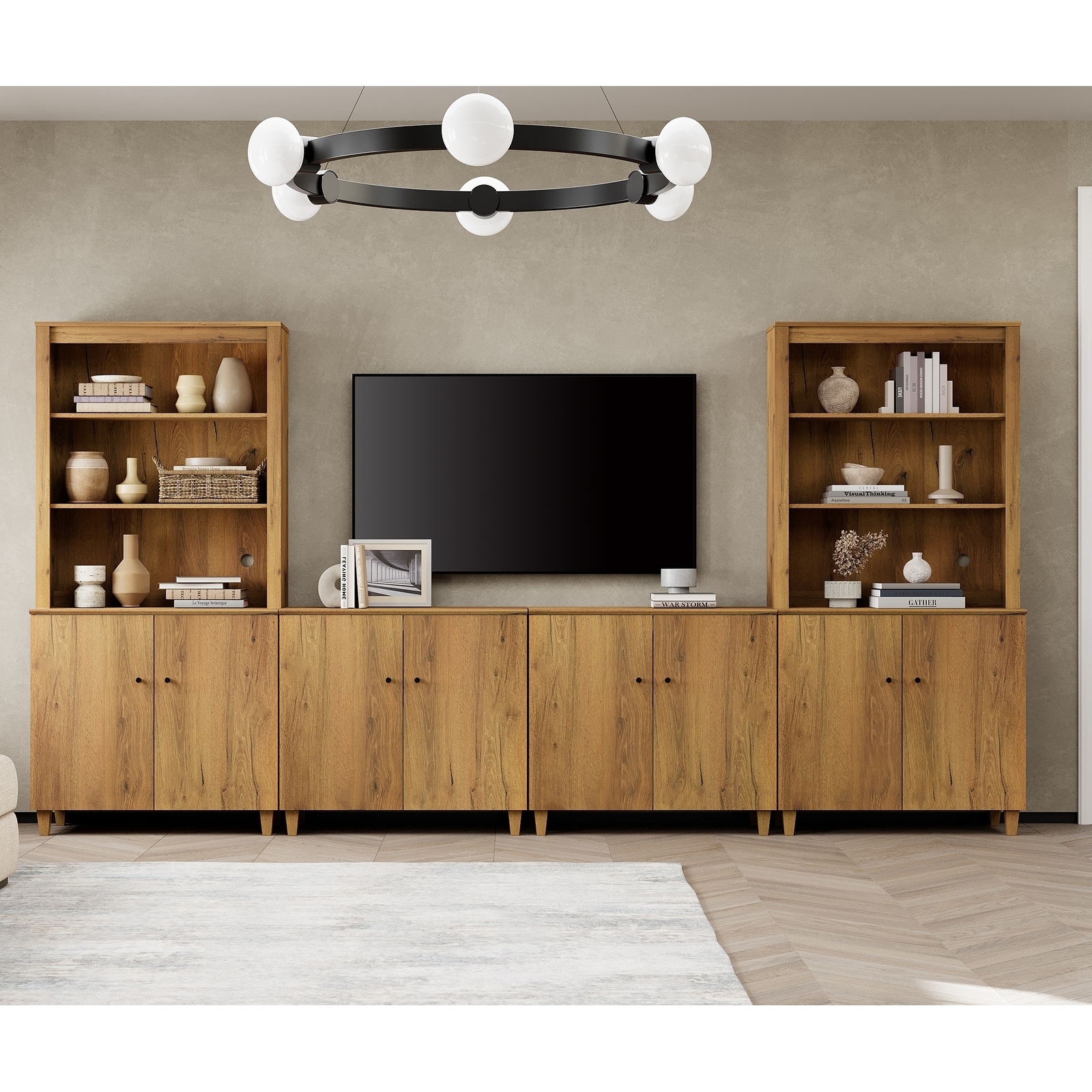 WAMPAT Entertainment Center with Bookshelves and Cabinets for 75" TVs