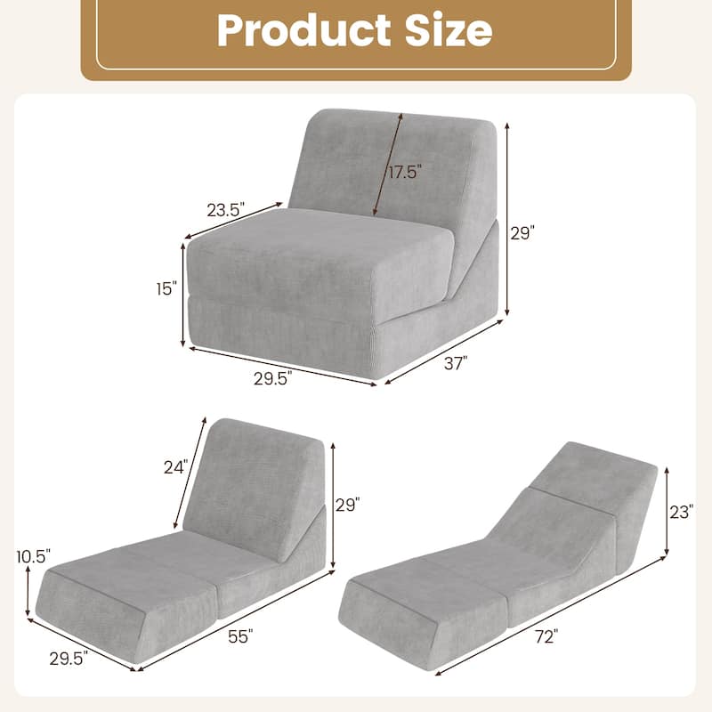 Gymax 3-in-1 Folding Sofa Bed Convertible Sleeper Chair w/ Washable