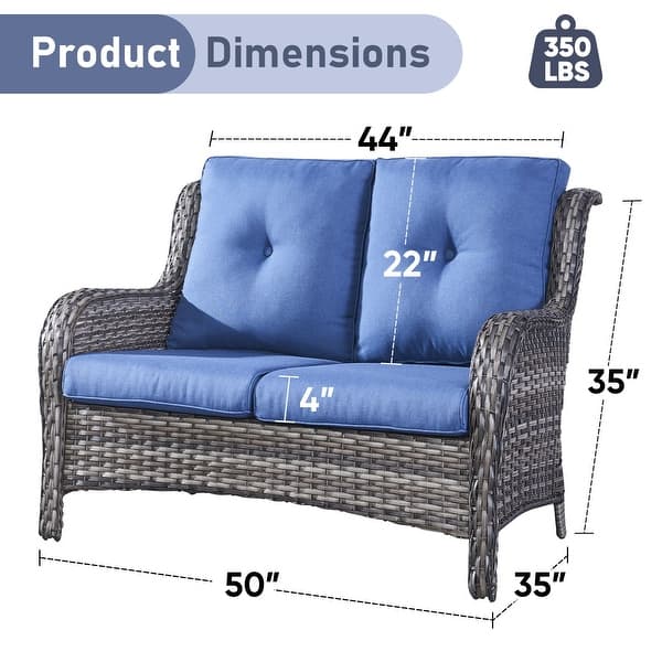 dimension image slide 1 of 4, Outdoor Furniture Loveseat Couch High Back Wicker Sofa