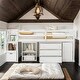 preview thumbnail 1 of 18, Artsy Full Size Loft Bed with Retractable Writing Desk and 3 Drawers, Wooden Loft Bed with Storage Stairs and Shelves, White White
