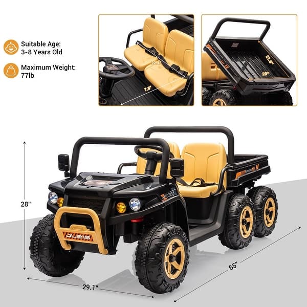dimension image slide 0 of 6, 24v Ride On Dump Truck Utv for Kids to Drive, 2 Seater Kids Utv Ride On Truck w/Parent Remote Control