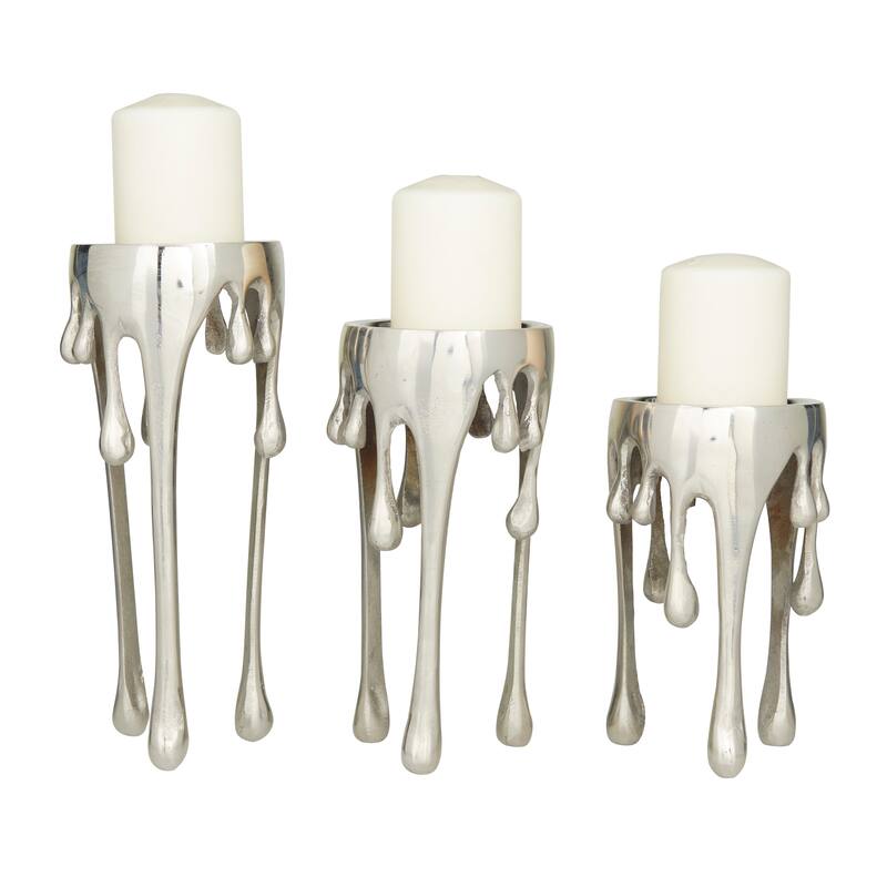 Melting Dripping Wax Metal Contemporary Candle Holders - S/3 12", 10", 8"H