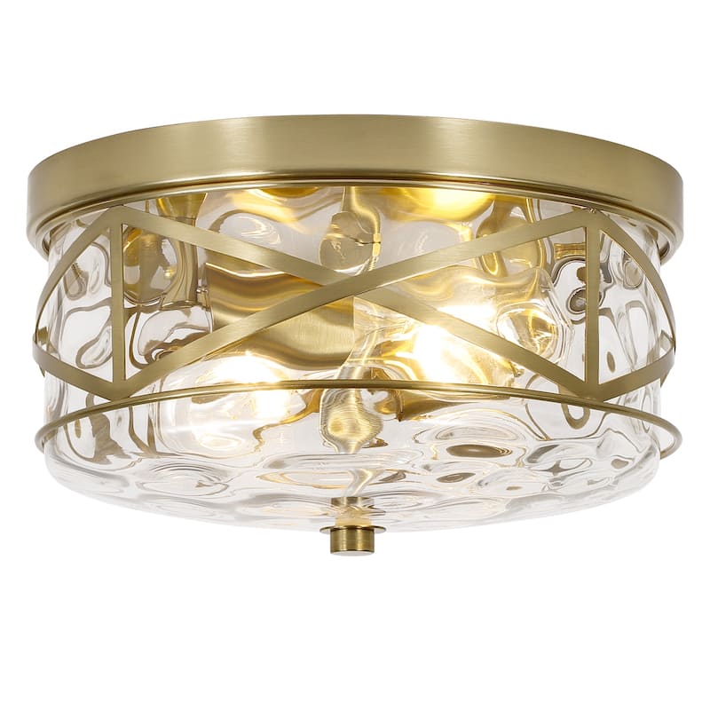 2-Light Flush Mount Glass Ceiling Light with Metal Frame - 11.8" - Gold