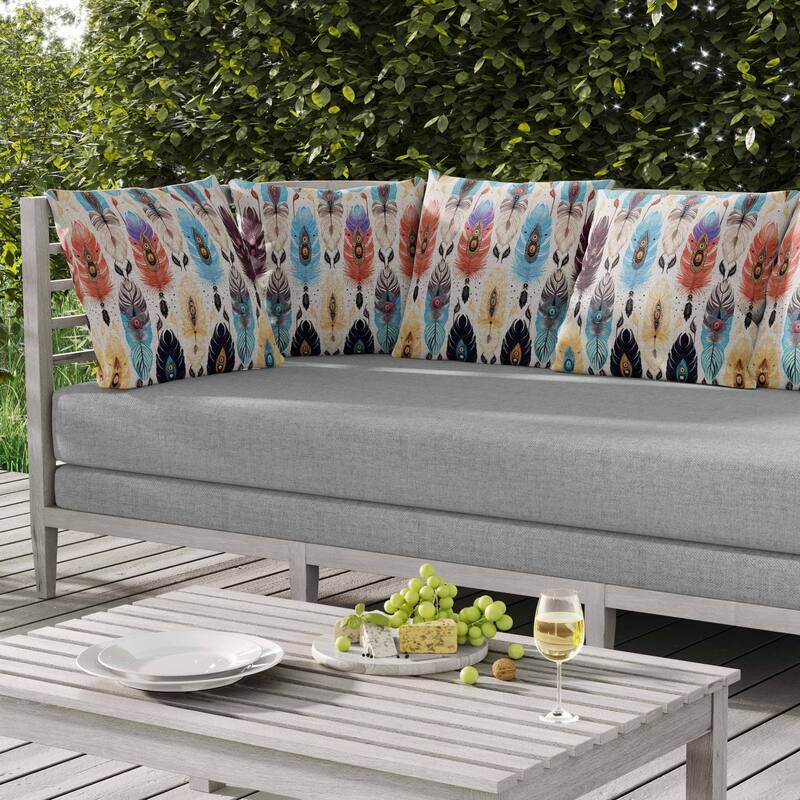 Feathered Treasure Indoor/Outdoor Reversible Throw Pillow Blue and Yellow