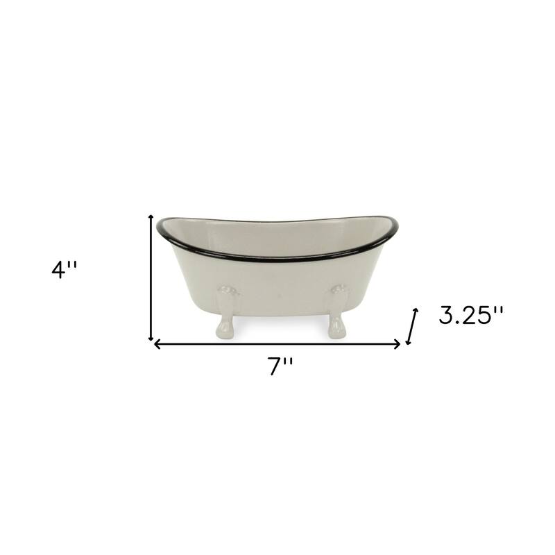 HomeRoots 3" Gray Cast Iron Hand Painted Decorative Tub Tabletop Sculpture - 7' X '3.25' X '4