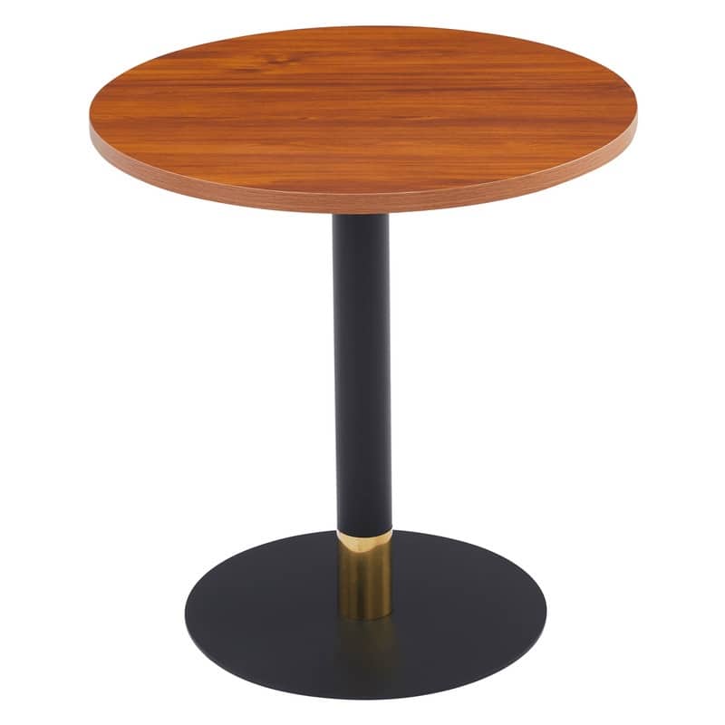 Vail 27" Round Solid Wood Top Dining Table with Black Stainless Steel Pedestal Base and Accent Gold Kitchen Table