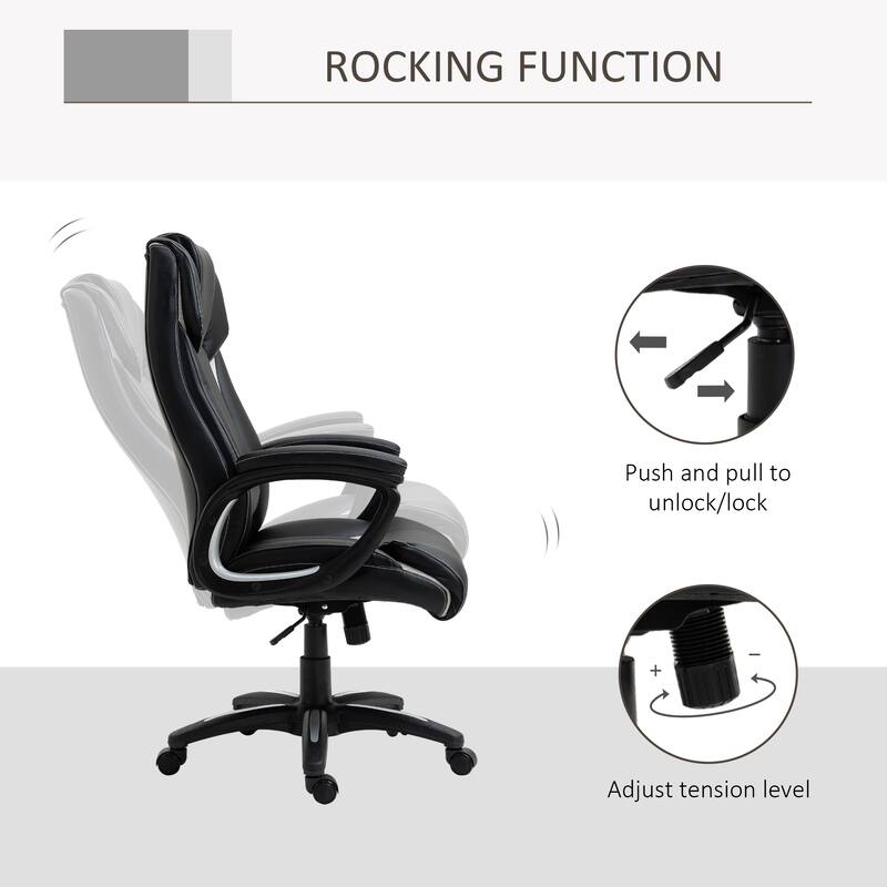 Black Ergonomic Office Chair with Mesh Back, PU Leather Accents, and Rocking Function - 26.25" W x 28" D x 44.25" - 47.25" H