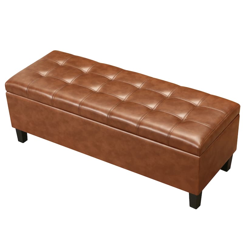 Adeco Faux Leather Storage Ottoman Bench for Living Room