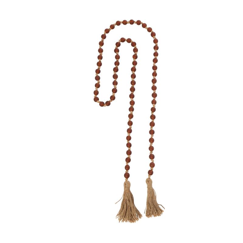 Glass Handmade Round Long Beaded Garland with Tassel with Knotted Brown Jute