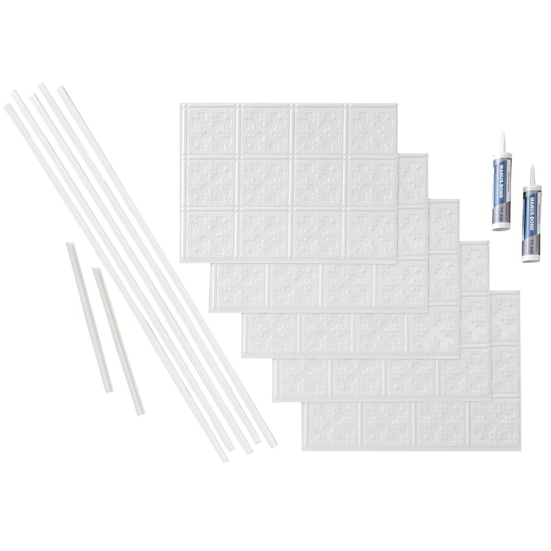 FASÄDE Traditional Style 10 Decorative Vinyl Backsplash Panel - 15 Sq Ft Kit - Gloss White