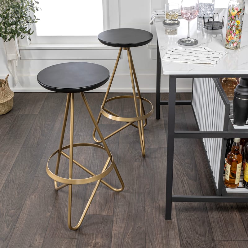Hula 30" Modern Industrial Metal Backless Circular Bar Stool, by JONATHAN Y