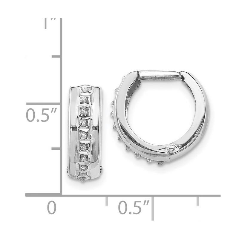 Curata 14k White Gold Hinged Polished Diamond Fascination Round Hoop Earrings - 14x5mm Wide