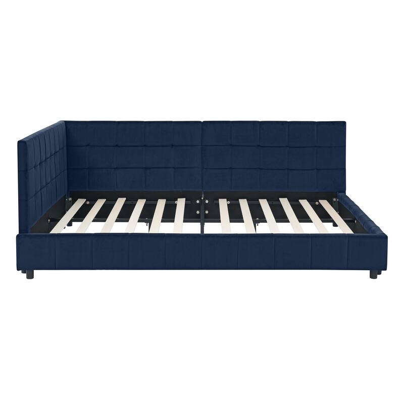 Upholstered Tufted Sofa Bed Frame, Full Size Velvet Fabric Daybed with Comfortable Backrest and Armrests, Wood Slats Support