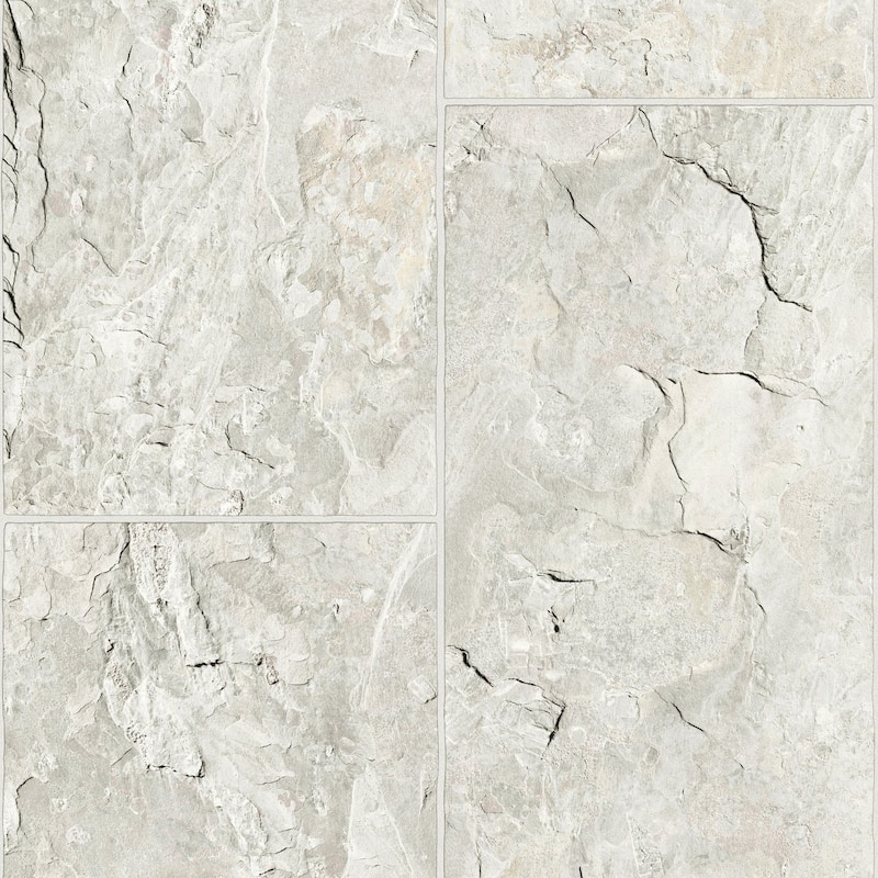 Galerie Wallcoverings Bricks and More Collection Stone Tile Matte Finish Vinyl on Non-woven Wallpaper Roll - 33-feet long x 21-inches wide - Light Grey