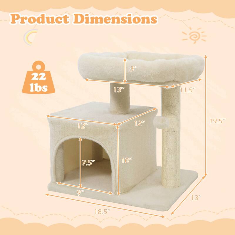 Gymax 19.5'' Small Cat Tree w/Large Padded Plush Perch Condo Sisal