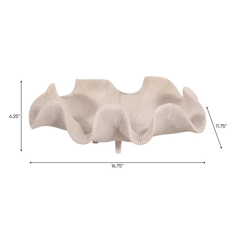 Resin Decorative Bowl Textured Wavy Sculptural Design - 17" White - 16.75" x 11.75" x 6.25"