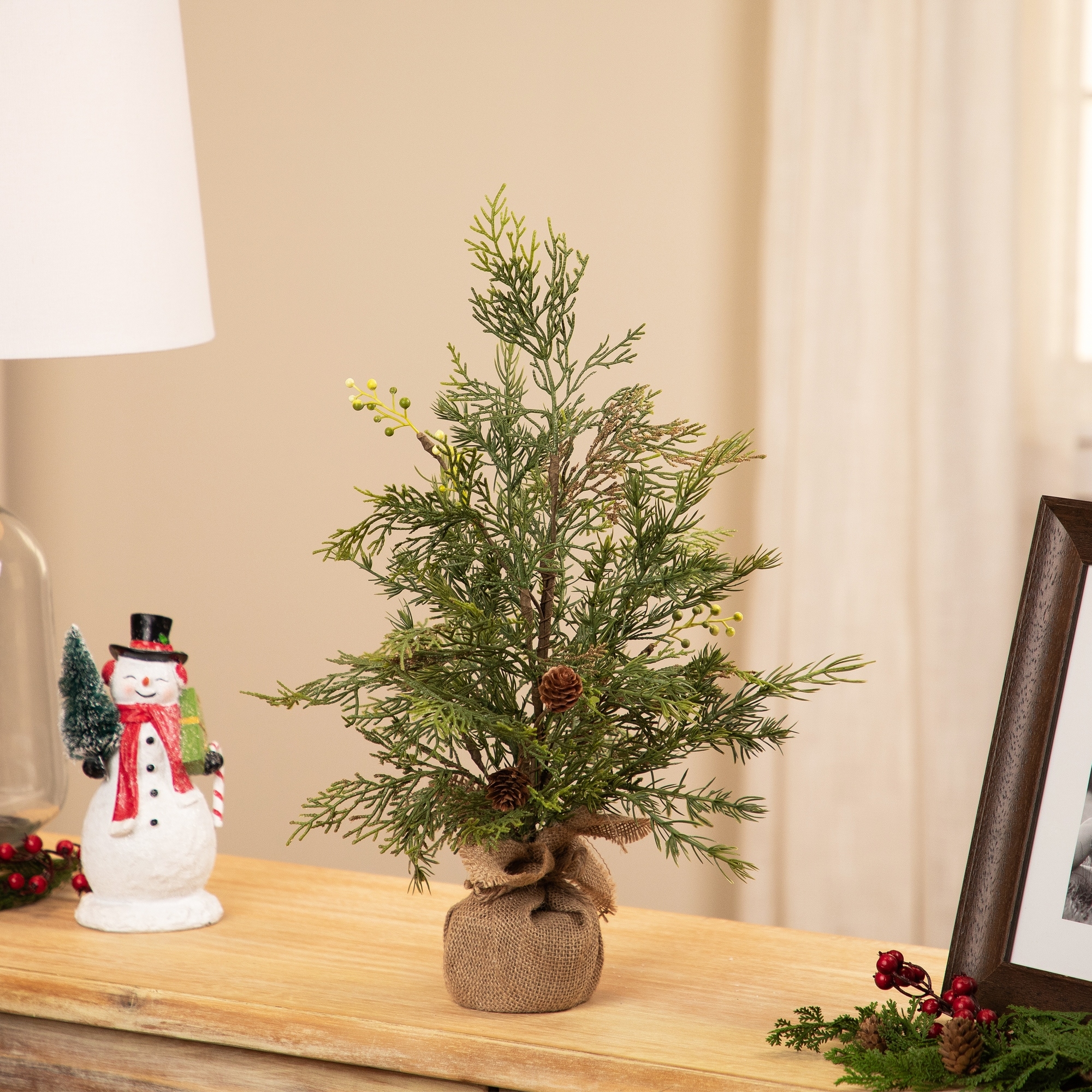 Berries Pinecones With Burlap Base Artificial Christmas Tree 20" Unlit