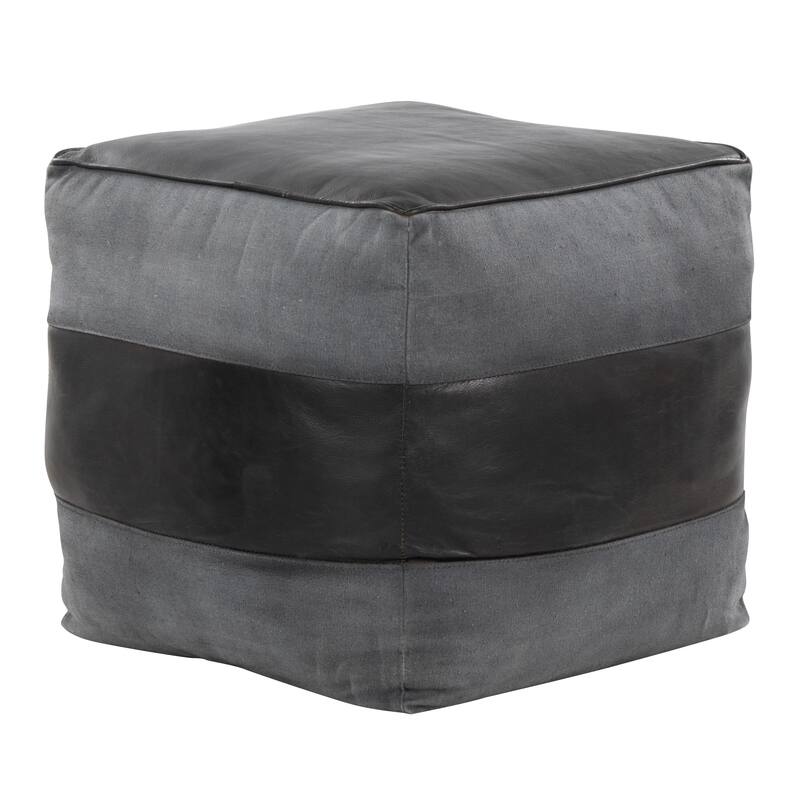 The Curated Nomad Najah Square Canvas & Leather Pouf