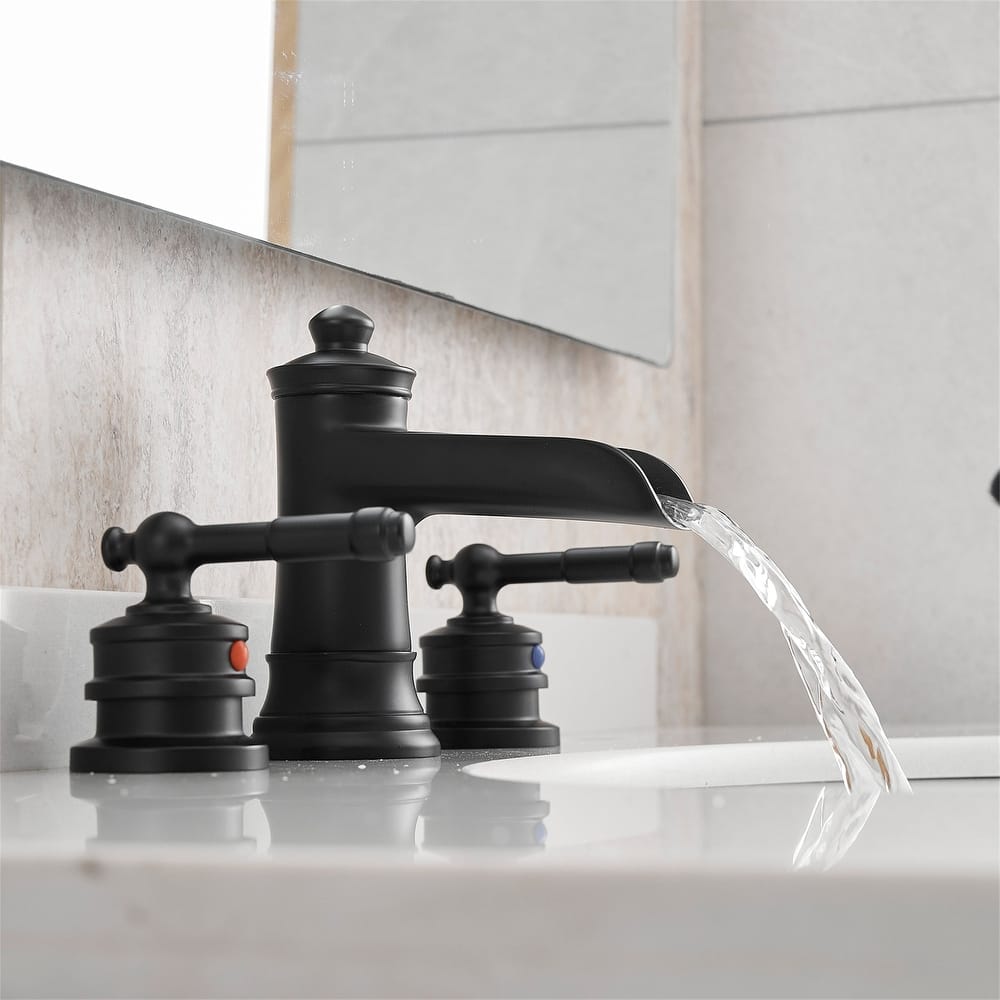 Waterfall 8 Inch Widespread Bathroom Faucet with Pop-up Drain Brass Double Handle Modern Bathroom Sink Basin Taps