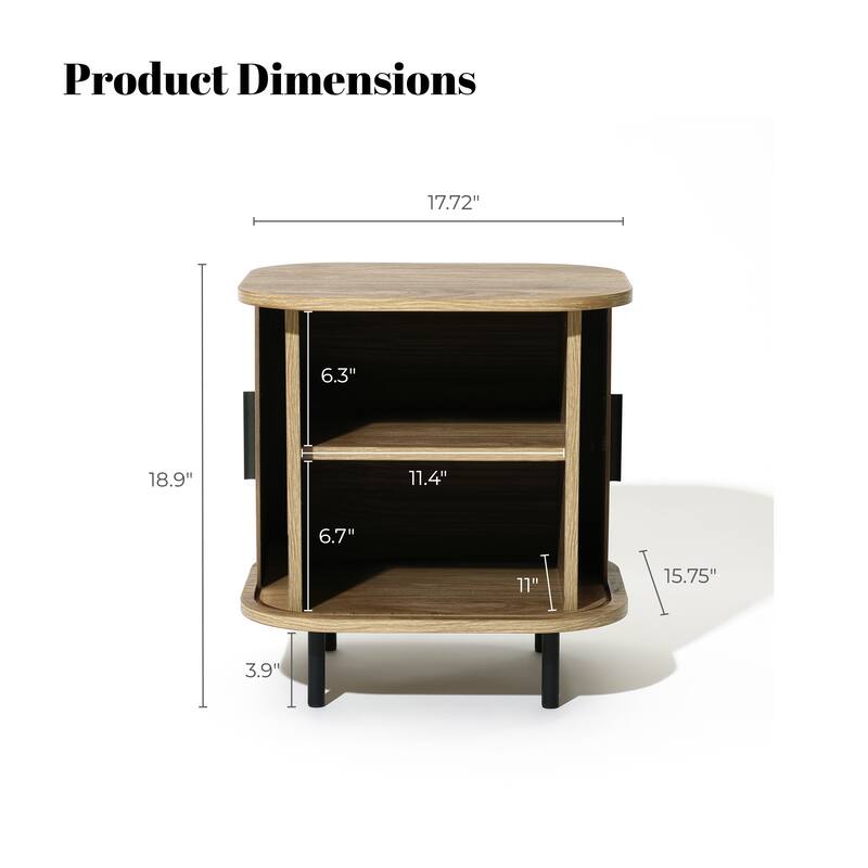 Mid-Century Modern 2-Door Nightstand and End Table with Slatted Slidng Doors