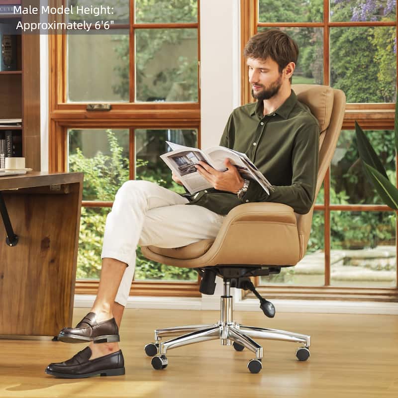 Glitzhome 48-inch Mid-century Adjustable Swivel Faux Leather Office Chair
