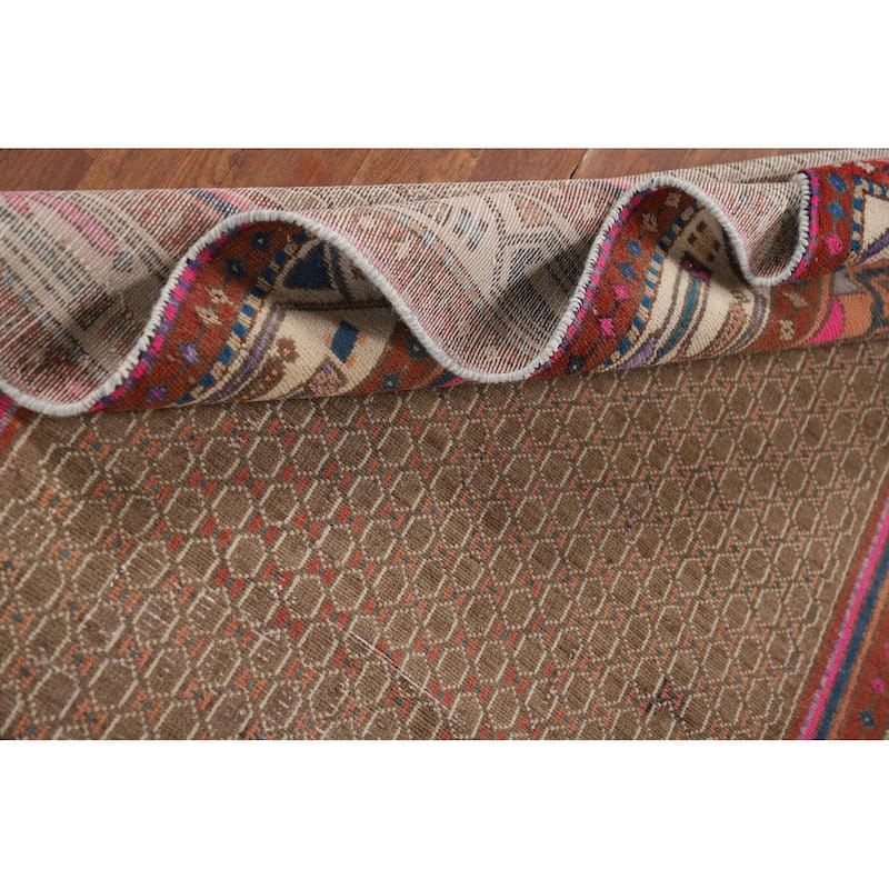 Brown Koliaei Vintage Persian Runner Rug Hand-Knotted Wool Carpet - 3'9" x 11'5"