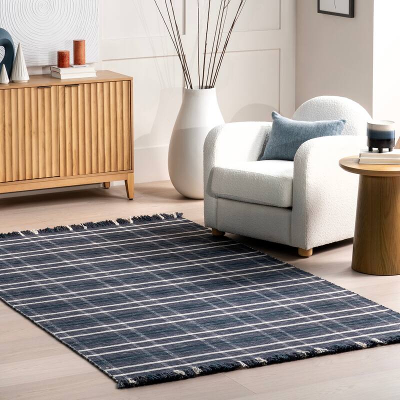 Nuloom Loretta Plaid Wool Fringe Area Rug - 2' x 3' - Blue