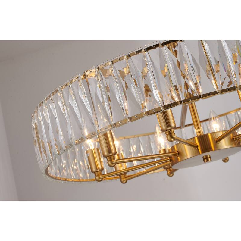 10-Light Gold Chandelier With Clear Crystals