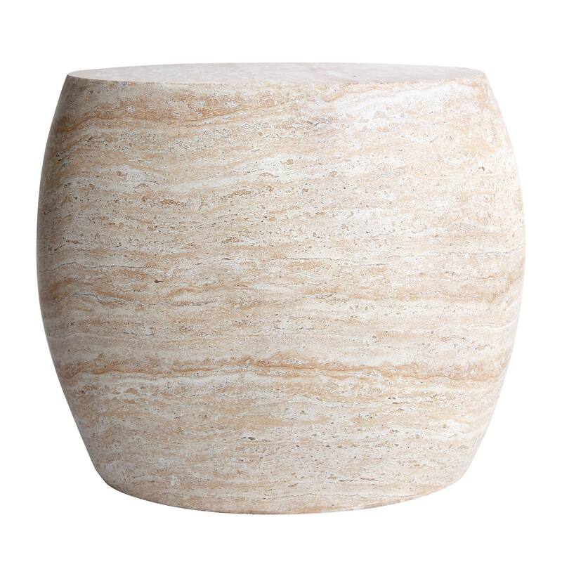 Oval Travertine Stone Finish Italian Design MgO Side Accent Table - 17.1"x25"x20.5"