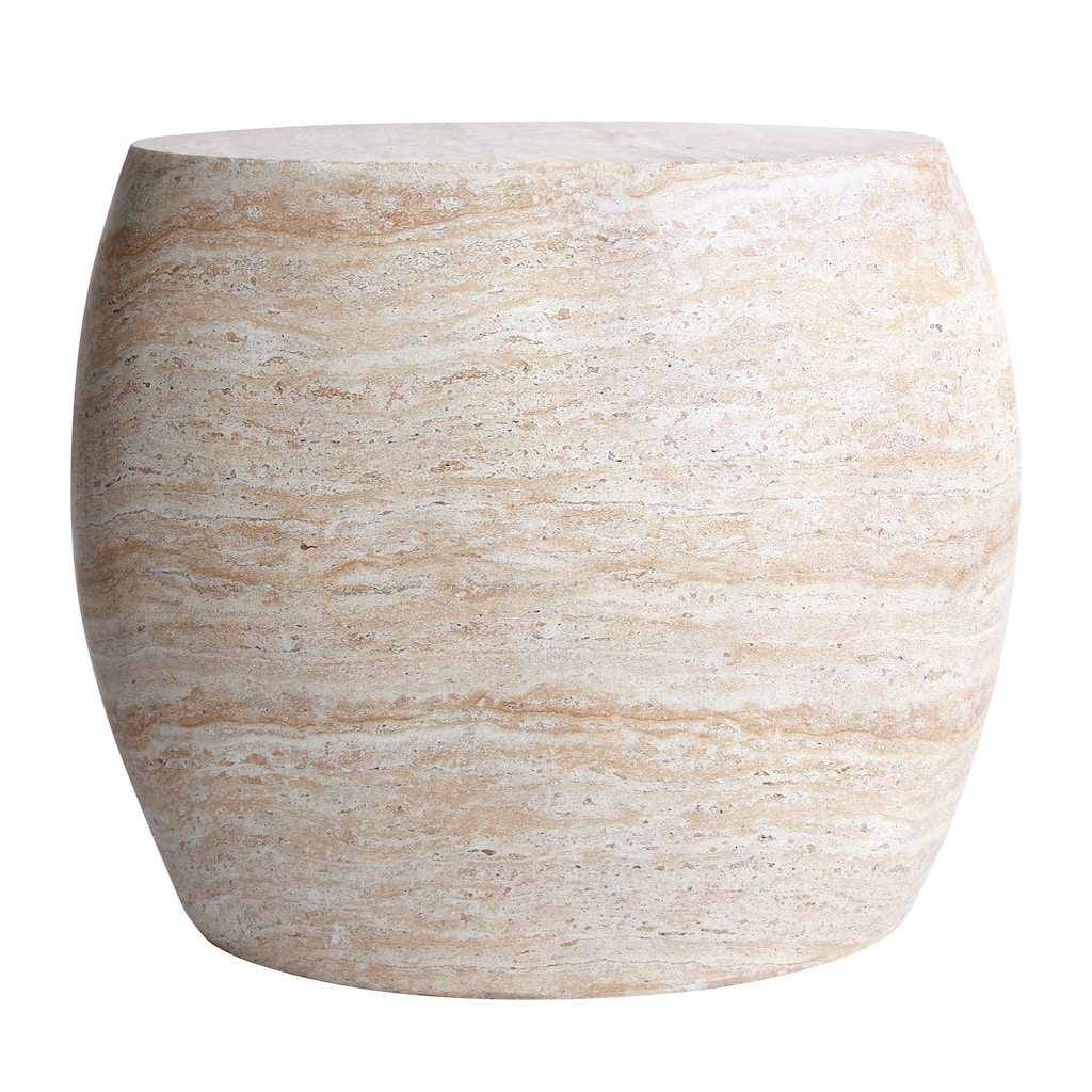 Oval Travertine Stone Finish Italian Design MgO Side Accent Table - 17.1"x25"x20.5"