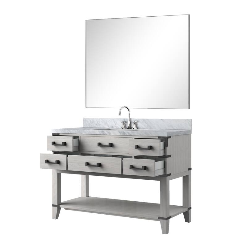 Norwalk Bath Vanity with Carrara Marble Top, Sink, Mirror and Faucet